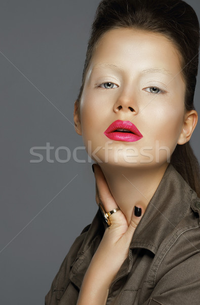 Stock foto: Anspruchsvoll · Frau · roten · Lippen · Mode · Lippen · Haut