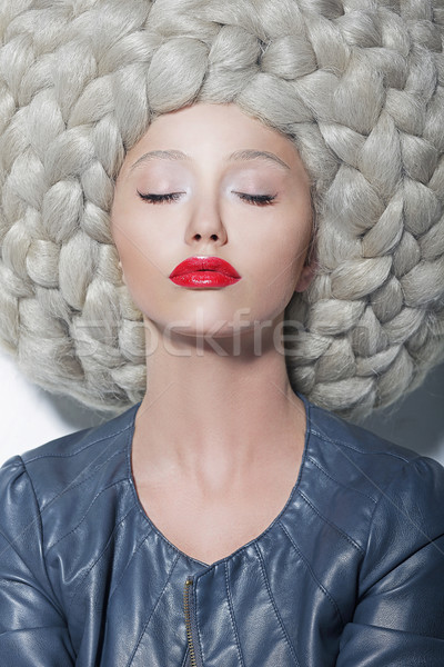 Fantasy. Creativity. Portrait of Trendy Woman in Futuristic Sumptuous Huge Wig with Braids Stock photo © gromovataya