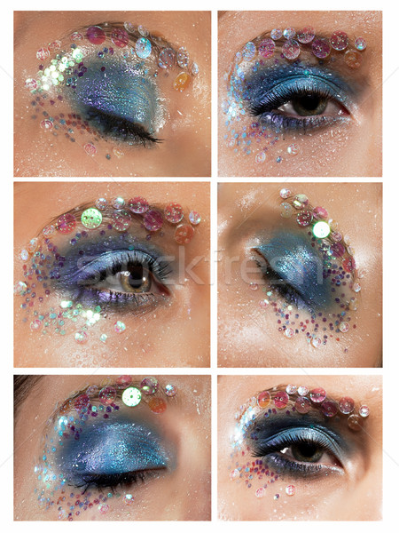Mascara. Blue Eyeshadow with Colorful Rhinestones Stock photo © gromovataya