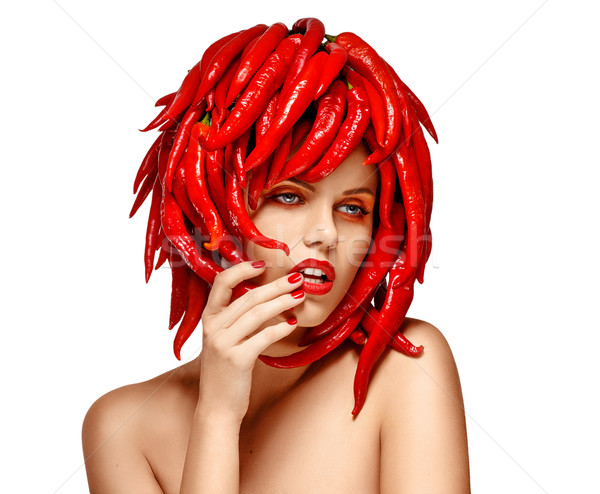 Autumn Styled Woman with Hot Red Chili Pepper as Headdress. Arts Stock photo © gromovataya