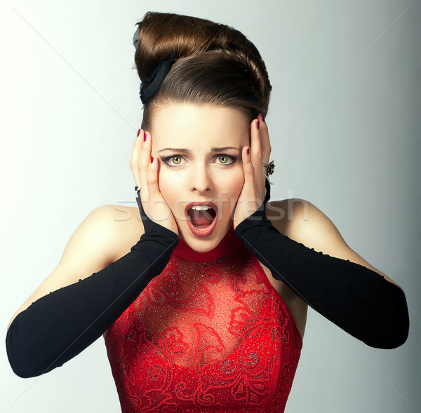 Expressive Emotions. Bemused Woman's Face with Opened Mouth. Stare Stock photo © gromovataya