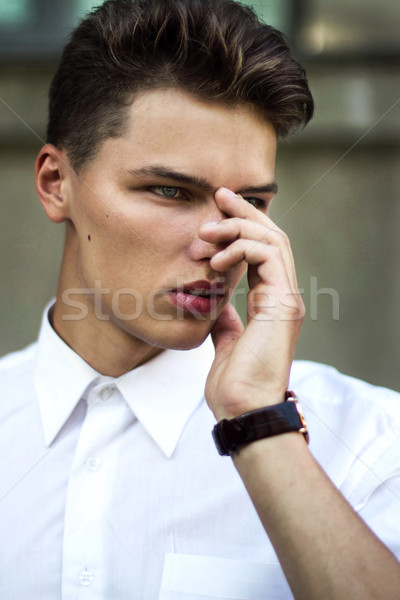 Puzzle nehézség gondolkodik hideg jóképű férfi gond Stock fotó © gromovataya