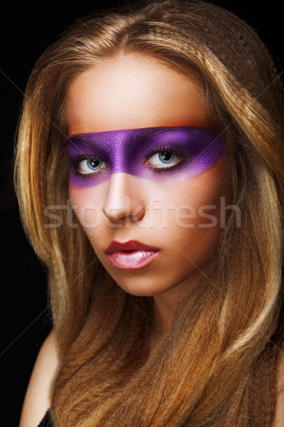Fantasy. Coloring. Trendy Woman with Shiny Colorful Makeup. Faceart Stock photo © gromovataya