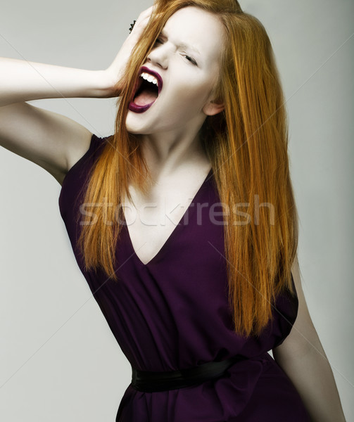Wut Aggression Rotschopf wütend ekstatischen Frau Stock foto © gromovataya