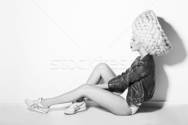 Perfil mulher surreal branco arte preto Foto stock © gromovataya