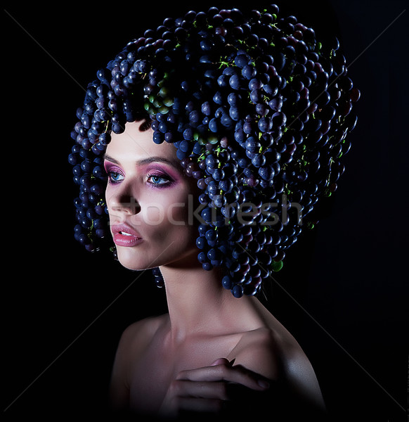Fashion model woman with grapes of wine Stock photo © gromovataya