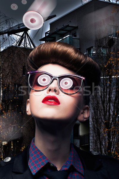 UFO. Alien. Fantasy - Flying Saucer Reflects in Woman Sunglasses Stock photo © gromovataya