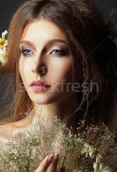 Autumn. Pensive Romantic Brunette with Leafy Withered Herbarium Stock photo © gromovataya