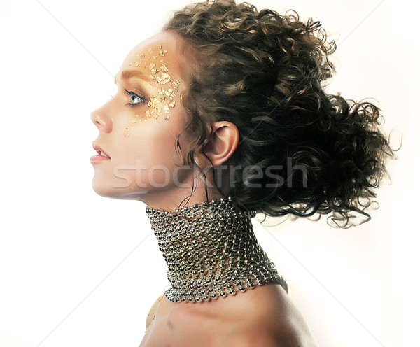 Conceptual make-up. Fashionable girl. Bright hairstyle Stock photo © gromovataya