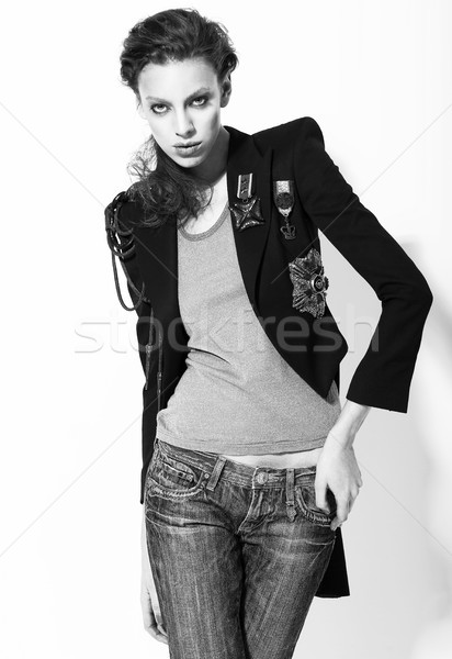 Ambitiousness. Stylishness. Imposing Funky Female Fashion Model in Grey Stock photo © gromovataya