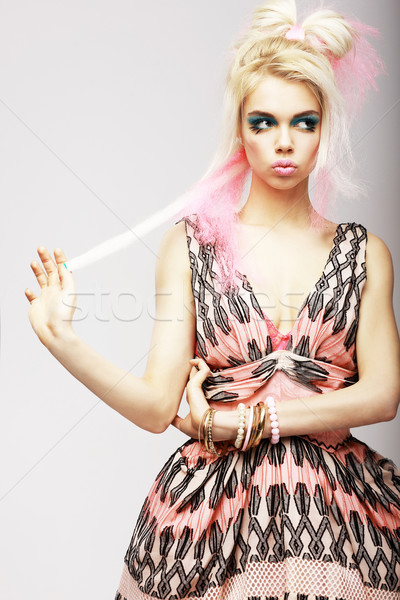 Stylish Woman in Modern Bright Dress and Stylized Makeup. Temper Stock photo © gromovataya