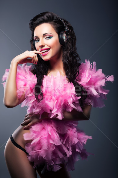Szexi kívánatos nő rózsaszín tollak tánc Stock fotó © gromovataya