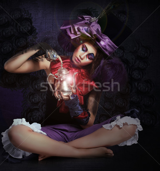 Mantra mityczny tajemniczy hat kobieta Zdjęcia stock © gromovataya