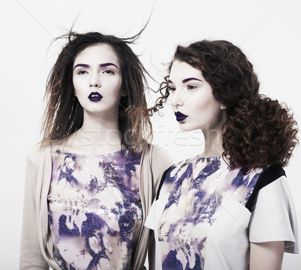 Individuality. Emo. Two Glamorous Modern Women. Trendy Brightly Makeup Stock photo © gromovataya