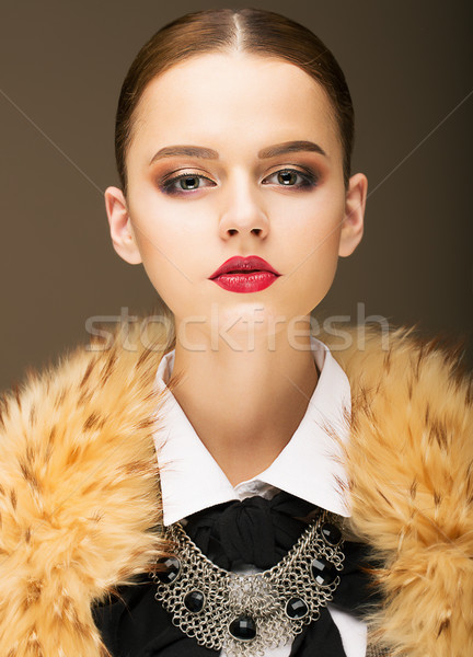 Glamour. Portrait of Honorable Fashionable Woman in  Rufous Fur Collar Stock photo © gromovataya