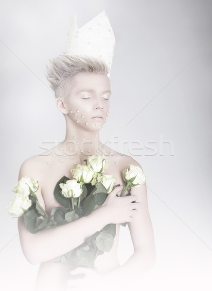 Rêvasser homme bouquet fleurs mains [[stock_photo]] © gromovataya