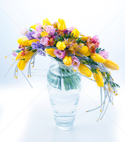 Fresh festive bouquet of flowers in glass vase Stock photo © gromovataya