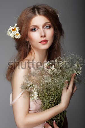 Méditation pieds nus véritable femme bouquet fleurs [[stock_photo]] © gromovataya