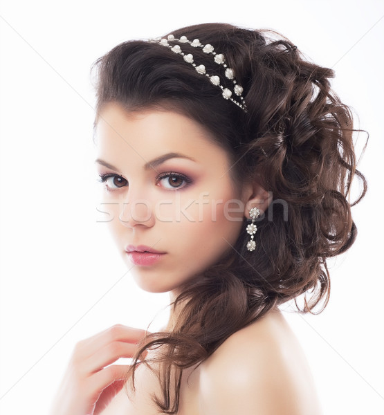 Luxury. Rich Stylish Brunette with Pearly Beads. Elegant Style Stock photo © gromovataya