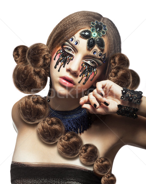 Fantasy. Fancy Woman with Creative Makeup and Tears Stock photo © gromovataya