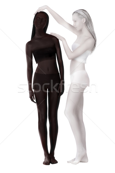 Bodypainting. Fantasy. Two Women Painted Black and White Stock photo © gromovataya