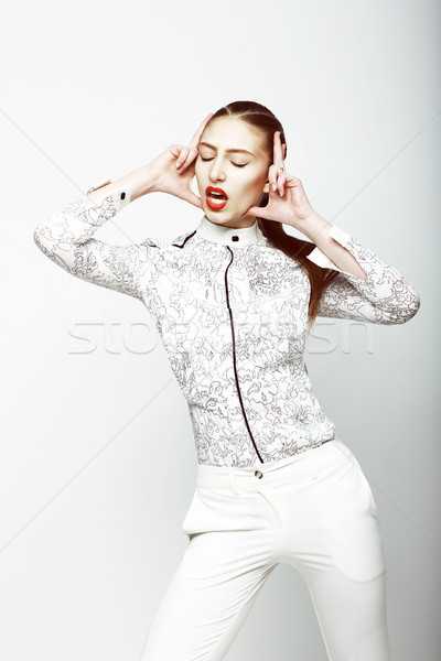 Stockfoto: Excentriek · vrouw · witte · moderne · kleding