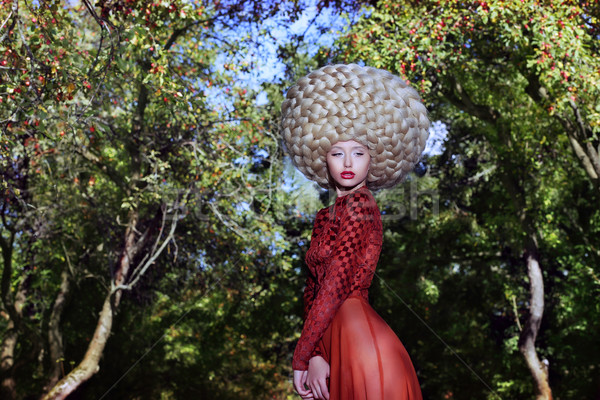 Fashion Style. Creativity. Eccentric Woman in Art Wig with Braids Stock photo © gromovataya