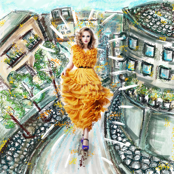 Fantasia futurista moderno mulher moda vestir Foto stock © gromovataya