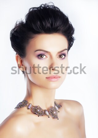 Lovely brunette hairstyle model with necklace Stock photo © gromovataya