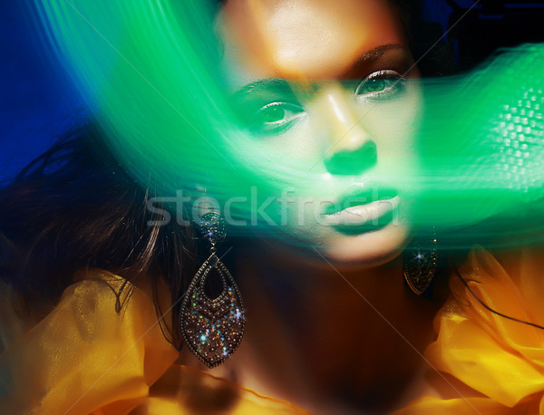 Diffuse. Fantasy. Silhouette of Woman's Face in Magic Disco Fog Stock photo © gromovataya