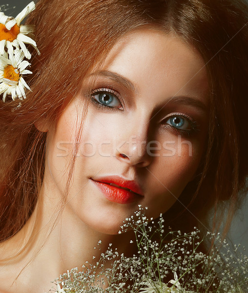 Freshness. Portrait of Romantic Redhead Woman with Chamomile Stock photo © gromovataya