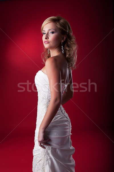 Bride - girl fashion model in wedding white dress Stock photo © gromovataya