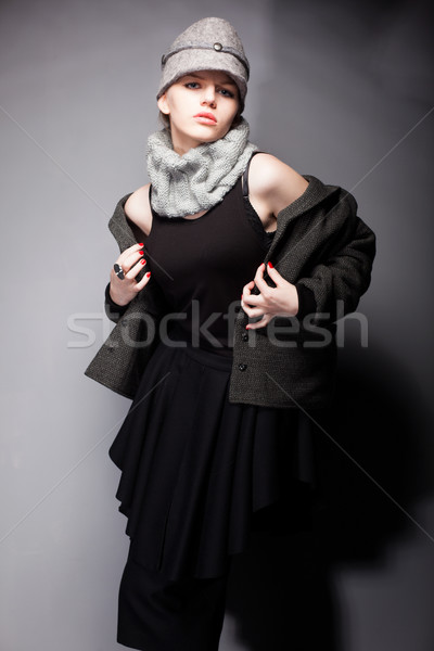 Retro. Graceful Lady in Wool Coat and Cap - Romantic Style Stock photo © gromovataya