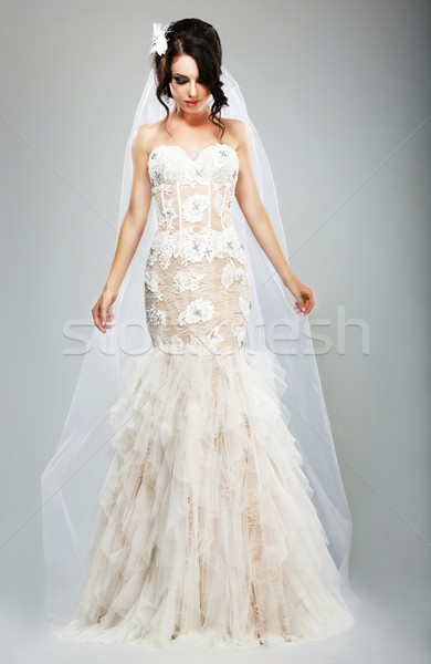 Wedding Style. Elegant Bride in White Long Bridal Dress Stock photo © gromovataya