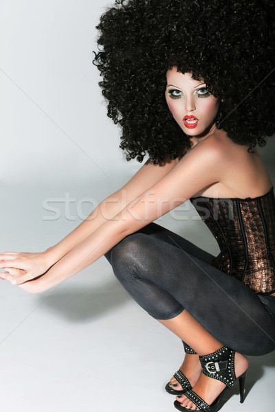 Vogue. Gorgeous Nifty Woman in Frizzy Artificial Wig. Fancy Dress Party Stock photo © gromovataya