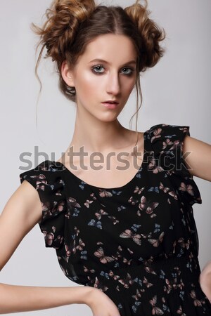 Vogue. Classy Fashion Model in Dark Lacy Blouse Stock photo © gromovataya