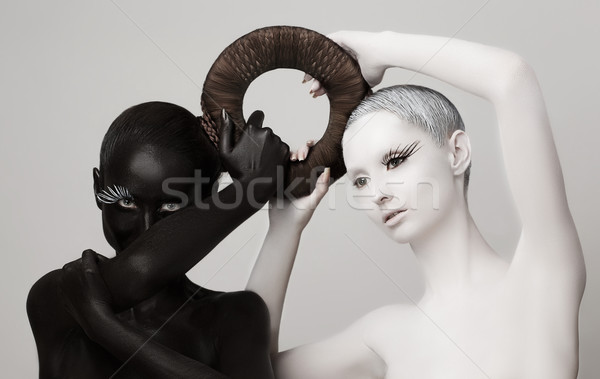 Fantázia ezoterikus szimbólum fekete fehér nők Stock fotó © gromovataya