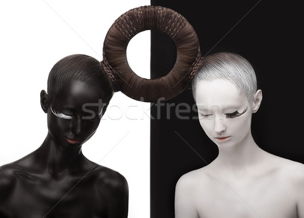 Zen. Yin and Yang. Silhouette of Two People. Black & White Symbol. Creative Orient Concept Stock photo © gromovataya