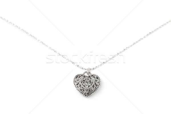 Stockfoto: Zilver · hart · ketting · geïsoleerd · witte · vrouw