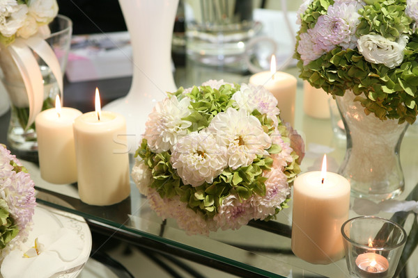 Fleur bougie décoration mariage verre table Photo stock © gsermek