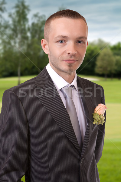 Portret pan młody parku kwiat ślub człowiek Zdjęcia stock © gsermek