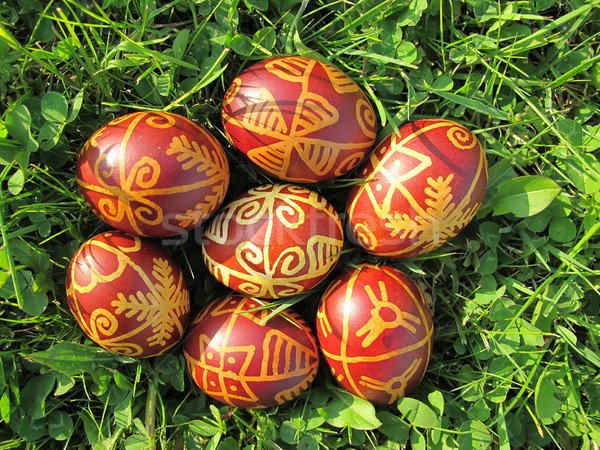 Croatian traditional easter eggs on green grass Stock photo © gsermek