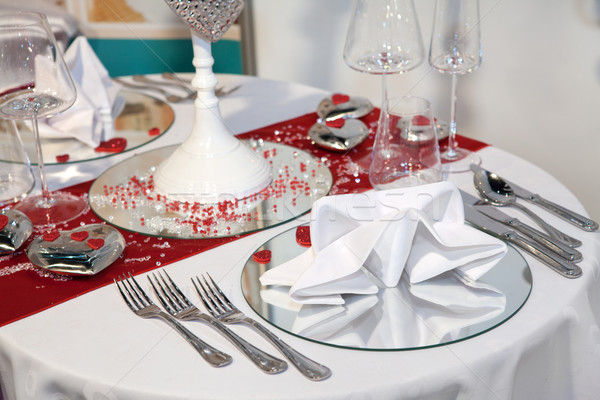 Elegant wedding dinner with red and silver hearts Stock photo © gsermek
