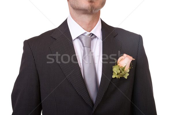 Detail of a groom's necktie and boutonniere Stock photo © gsermek