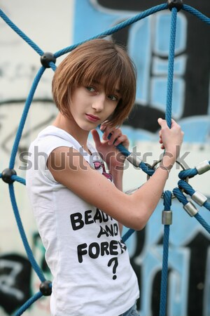 Tinilány játszótér fal haj felirat kék Stock fotó © gsermek