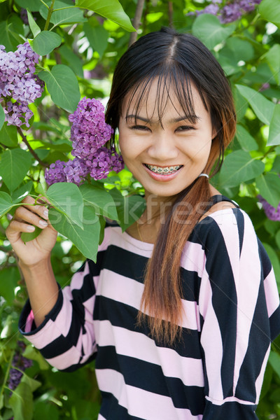 Schönen thai Frau Hosenträger Park seicht Stock foto © gsermek
