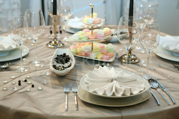 Hochzeit Tisch eleganten Abendessen Glas Service Stock foto © gsermek