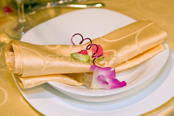 Tablo ayarlamak düğün yemek masası akşam yemeği çiçek Stok fotoğraf © gsermek