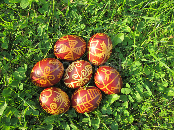 Croatian traditional easter eggs on green grass Stock photo © gsermek