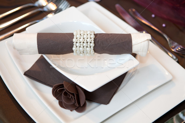 Nuntă cină detaliu alb maro petrecere Imagine de stoc © gsermek